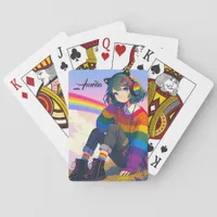 Anime Girl Rainbow Sweater Personalized  Poker Cards