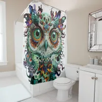  "Mystical Symmetry: Vibrant Owl Art" Shower Curtain