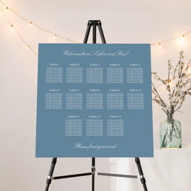 Dusty Blue 13 Table Wedding Seating Chart Foam Board