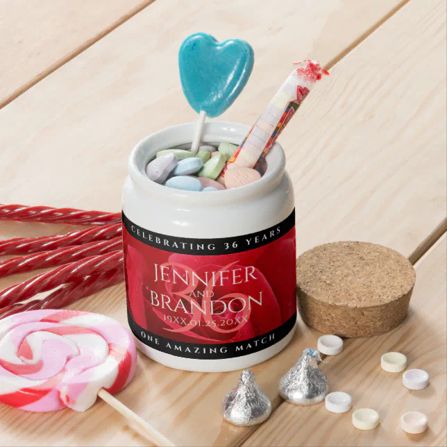 Elegant 36th Rose Wedding Anniversary Celebration Candy Jar