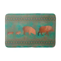 Southwest Cute Javelina Family Copper Teal Medium Bath Mat