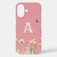 Pretty Colors Watercolor Wildflowers and Monogram iPhone 16 Case