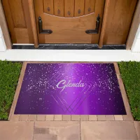 Modern Purple Brushed Metal with Silver Monogram | Doormat