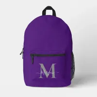 Personalize Monogram Initial Name Royal Purple Printed Backpack