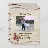 Sparkly Butterfly, Lace & Parchment Thank You Card