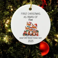 First Christmas Family of Five Foxes Ceramic Ornament