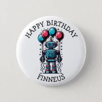 Robot Themed Boy's Happy Birthday Button