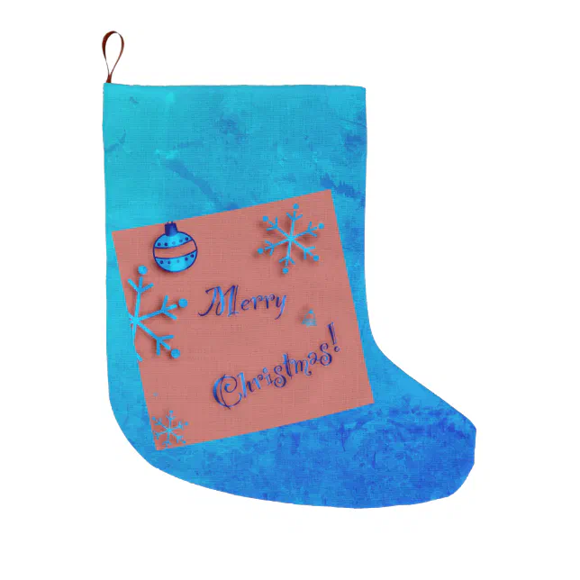 Merry Christmas , ornaments and snow crystals Large Christmas Stocking