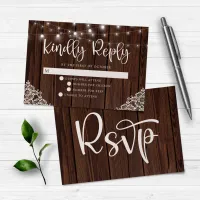 Rustic Wood and String Lights Lace Wedding RSVP