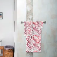 Red Doodle Hearts Pattern Bath Towel Set