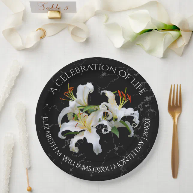 Elegant White Oriental Lilies Celebration of Life Paper Plates