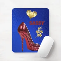 Red & Gold on Blue High Heel Shoe | Mouse Pad