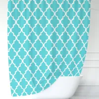 Turquoise and White Moroccan Quatrefoil Shower Curtain