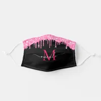 Monogram Metallic Hot Pink Dripping Glitter Black Adult Cloth Face Mask