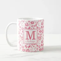 Girly Blush Pink Tropical Flowers Monogram Coffee Mug