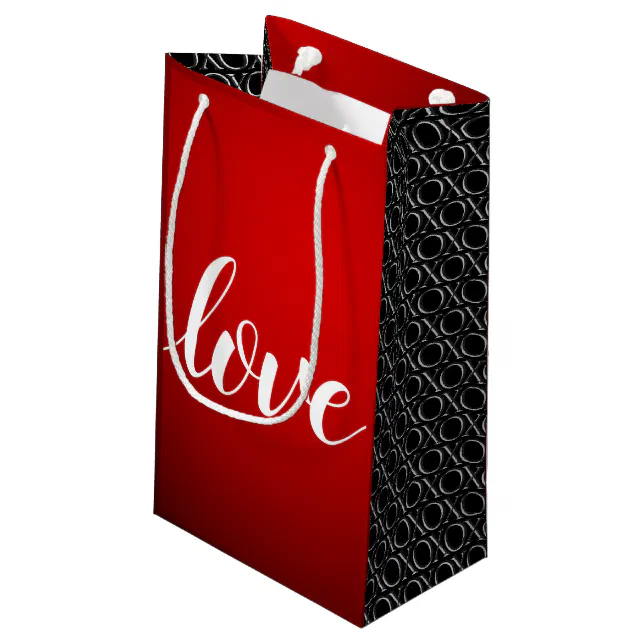 Red Black Gradient Embossed XOXO Handwritten Love Small Gift Bag