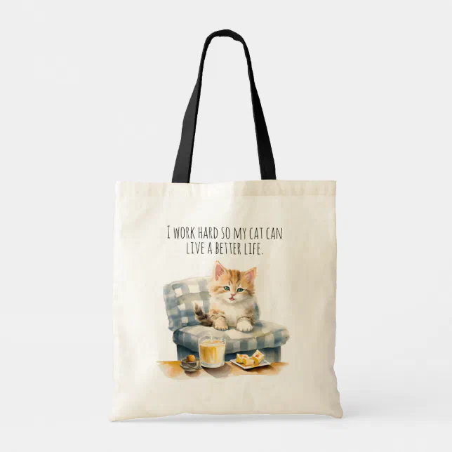 Cute Lazy Kitten on Couch Cat Watercolor Art Tote Bag