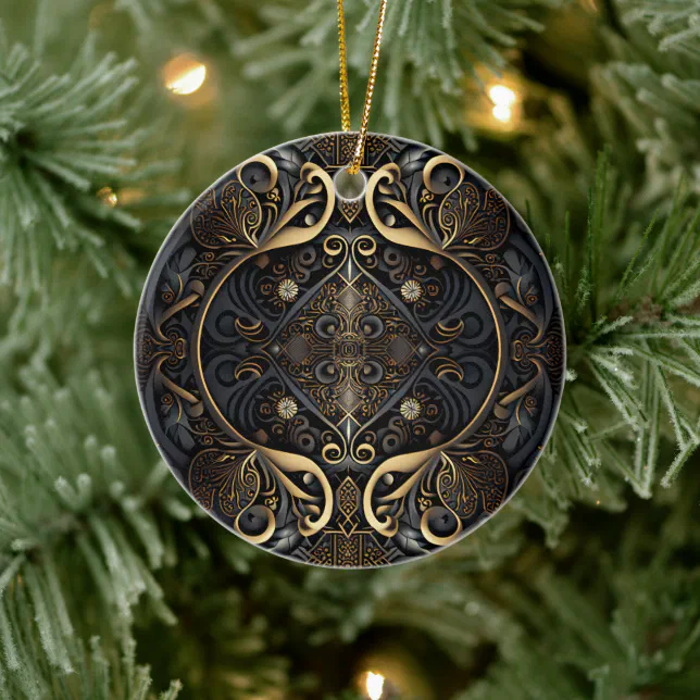 Medieval Black and Gold Shield Ceramic Ornament