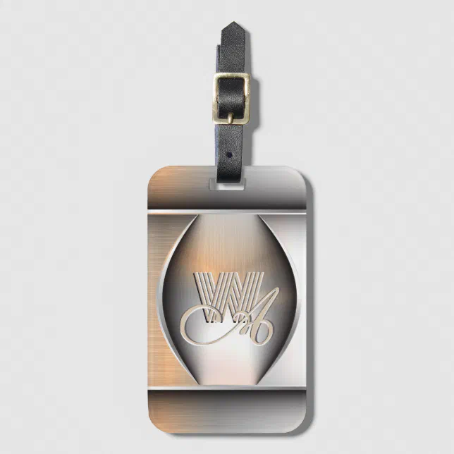 Shining Brushed Steel Monogram Luggage Tag