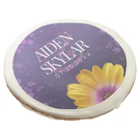 Elegant Golden Daisy with Purple Glitter Wedding Sugar Cookie