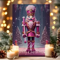 Pink Nutcracker Merry Christmas Greeting Card 