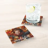 Wonderfall Autumn Fall Leaves Custom Photo Glass Coaster