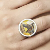 Horse and Sunflower Beautiful AI Art  Ring