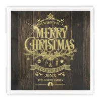 Rustic Christmas Typography Gold ID550 Acrylic Tray