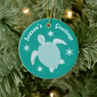 Season's Greetings Cute Xmas Turtle Personalized Ceramic Ornament