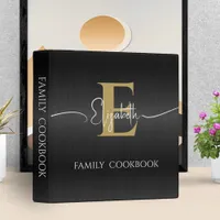 Elegant Black Brushed Metal Gold Monogram Script 3 Ring Binder