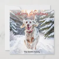 English Setter Dog Snow Watercolor Merry Christmas Holiday Card