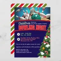 Christmas Bowling Night Blue Background Party Invitation