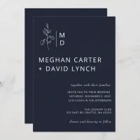 Navy Botanical Monogram Wedding Invitation