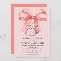 She is tying the knot pink bow Bridal Shower Invitation