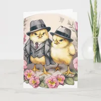 Adorable Vintage Easter Chicks in Suits  Holiday Card