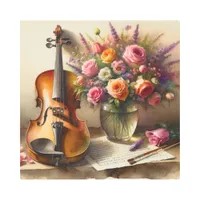 Violin, Sheet Music and a Vase of Flowers  Metal Print