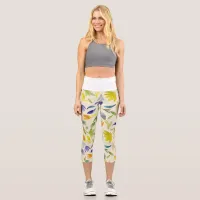 Rustic Watercolor Floral Garden Botanical Capri Leggings