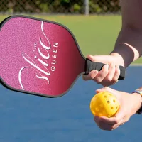 Funny Script Girly The Slice Queen Pink Glitter Pickleball Paddle