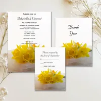 Yellow Daffodils on White Spring Wedding Stationery Collection