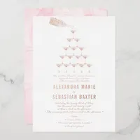 Elegant Pink Rose Champagne Tower Script Wedding Foil Invitation