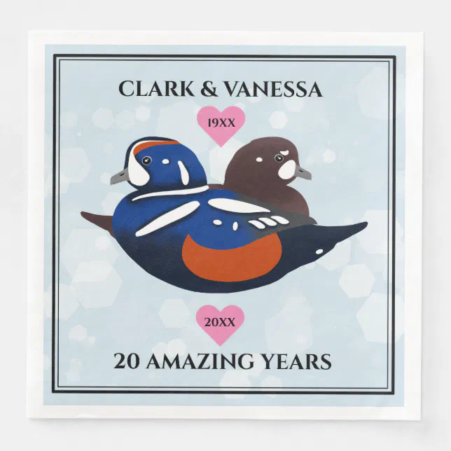 Harlequin Ducks Lovebirds Any Anniversary Year Paper Dinner Napkins