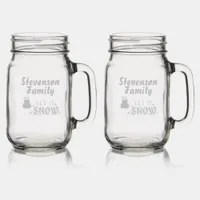 Christmas Let It Snow Monogram Name etched Mason Jar W/ Handle