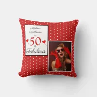 50 & Fabulous Name Photo Red 50th Birthday WH Red Throw Pillow