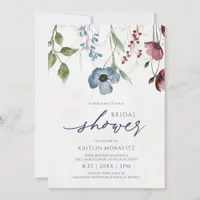 Burgundy & Dusty Blue Wildflower Bridal Shower Invitation