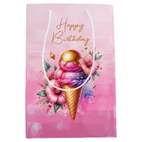 Pink and Gold Ice Cream Golden Birthday Medium Gift Bag