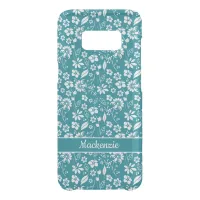 Teal Turquoise Tropical Girly Flowers Monogram Uncommon Samsung Galaxy S8 Case