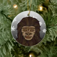 Sasquatch Bigfoot and Snowflakes Christmas Ceramic Ornament