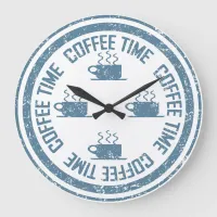 Coffee Time Blue on White Large Clock