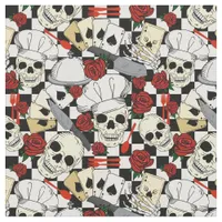 Skulls Wearing Chef Hats Red Roses Patterned Chef Fabric