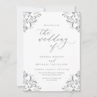 Elegant Vintage Wedding Gray Silver Invitation